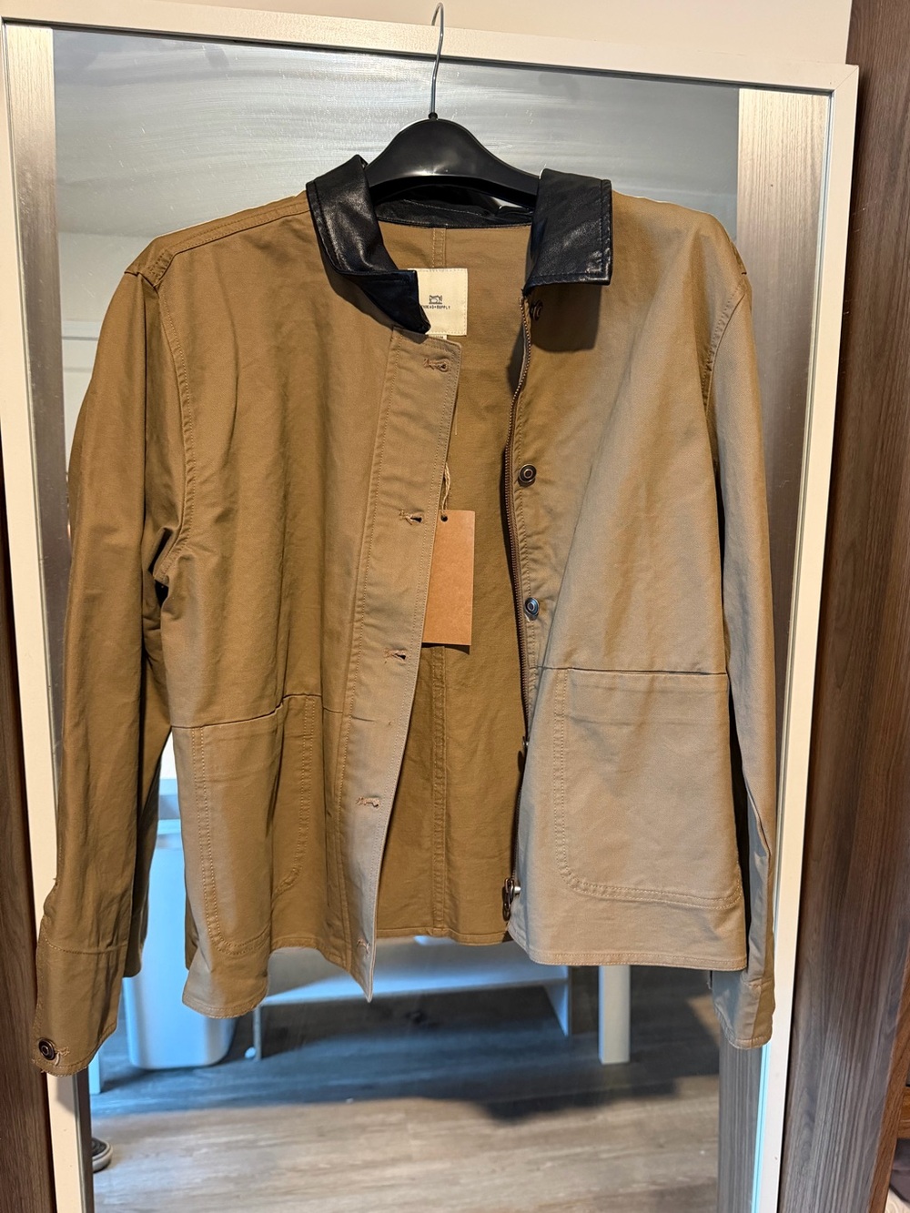 Thread and Supply Tan Jacket with Black‎ Vegan Leather Collar